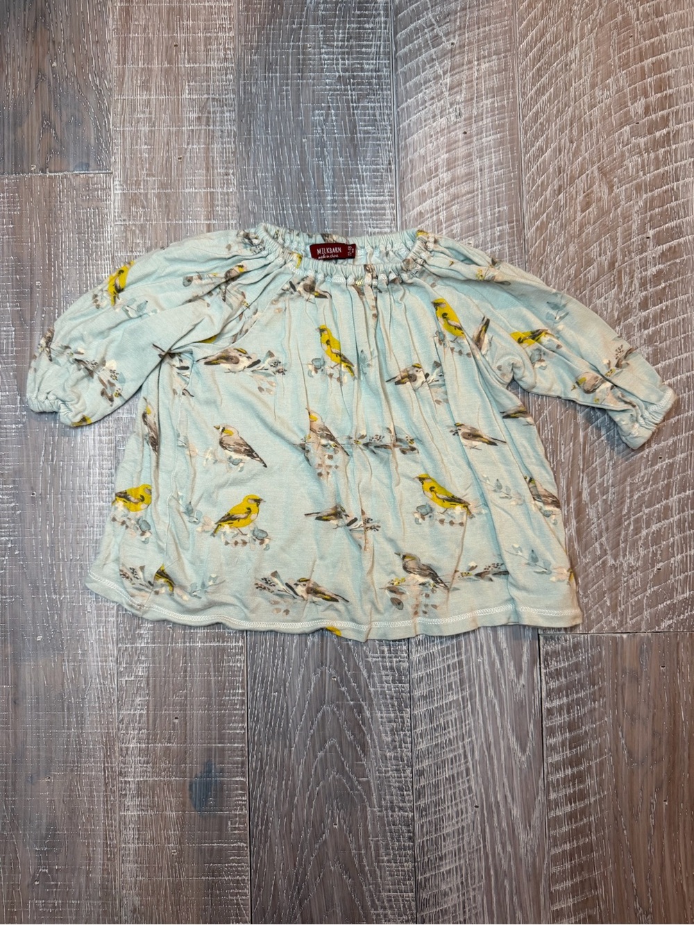 Milkbarn Light Blue Bird-Print Top with Yellow Accents